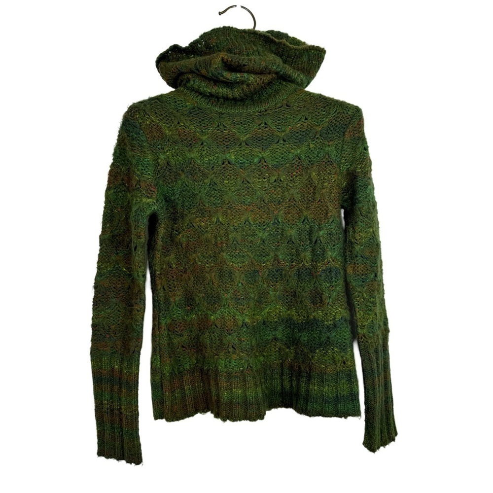 VTG CAROLE LITTLE Women's Green/Orange Wild Rugged Colorful Cowl Neck Sweater S